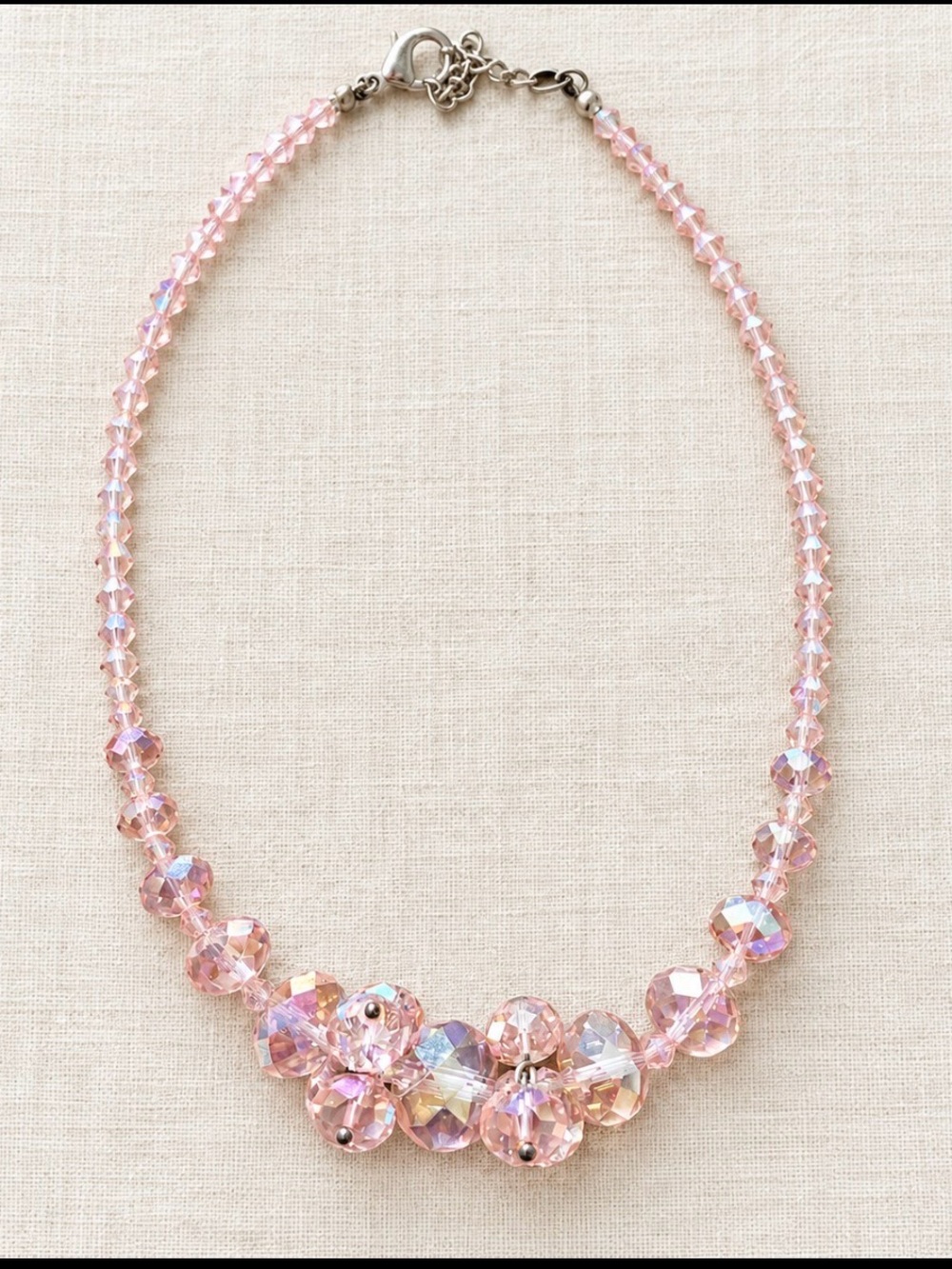 Pink Crystal Beaded Necklace - Sparkling Pink Statement Jewelry